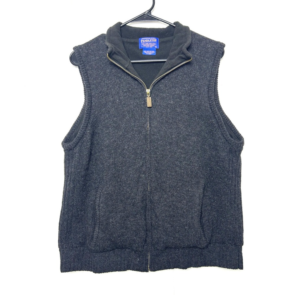 Pendleton Men's S‎ Vest 100% Shetland Wool Zipper Charcoal Grey Fleece Lined
